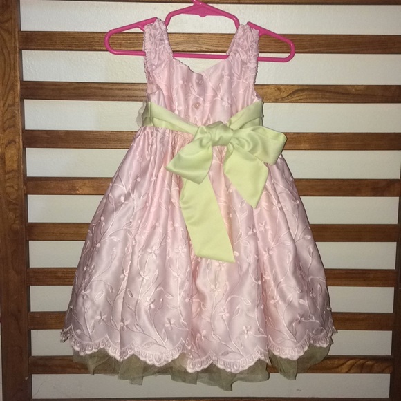 Girls Light Pink with Lime Long Dress 18 months - Picture 2 of 4